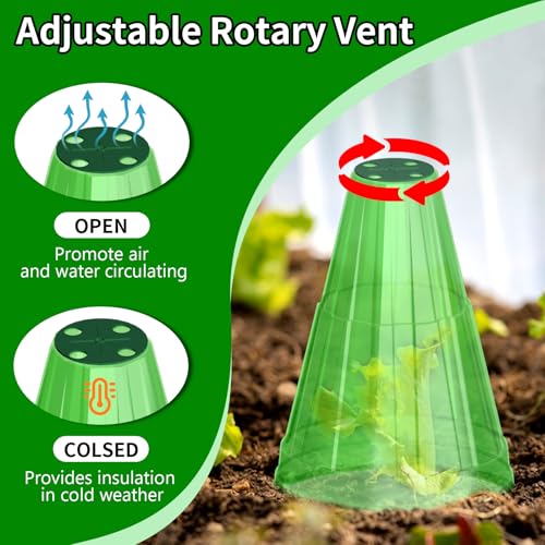 Garden Cloches for Plants, 40 Pack Garden Cloche with Rotary Vent, Reusable Bell Plant Covers with 40Pcs Ground Stakes, Plant Cloche Protectors from Animals Snails Birds Chickens, 7.9" H X 6.7" D - color: Green-40pc
