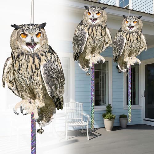Owl to Keep Animals Away, 5 Pack Hanging Plastic Flat Fake Owl with Reflective Tape to Keep Woodpecker Animals Away for Garden Patio Deck Orchard Trees Porch and Windows - color: 5pcs-brown