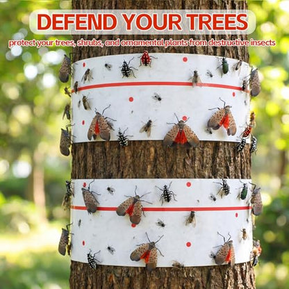 12 Rolls Spotted Lantern Fly Tree Trap 30 Feet Each Roll Lanternfly Tree Outdoor Fruit Fly Sticky Strips Paper Insect Sticky Barrier Trunk Wraps to Protect Plant, Lawn, Garden(White) - color: White