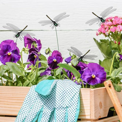 NiHome 12 Pack 3D Dragonfly Clips, Fake Garden Decor, Waterproof PVC, Black - color: Black