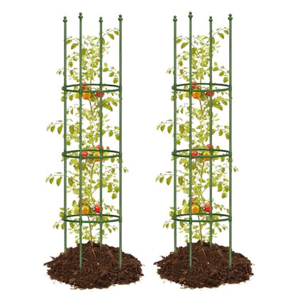 2 Pack Up to 59 Inch Height Adjustable Tomato Cages for Garden - color: Green