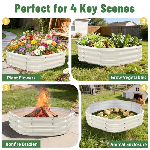 48" Diagonal,17" Tall Steel Hexagon Raised Garden Bed/ Planter Box White - color: Cream White, size: 4FT X 1FT