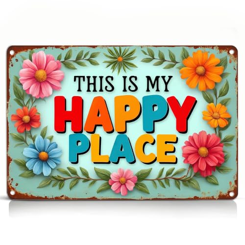 This Is My Happy Place Metal Sign, Colorful Floral Garden Wall Decor - color: Bohemian Garden