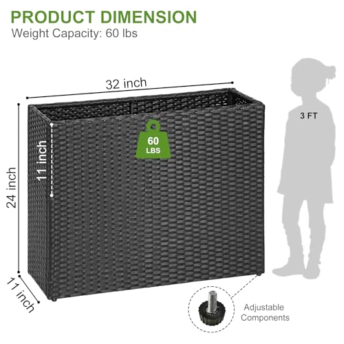 LEWIS&WAYNE Tall Planters for Outdoor Wicker Large Rectangular Block Box - color: Black