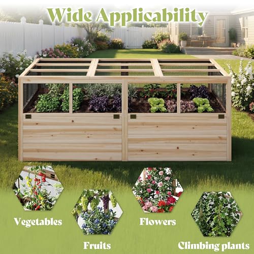 AMERLIFE Raised Garden Bed with Fencing and Trellis,18" Planting Depth - size: 6.6x5.6x3 FT