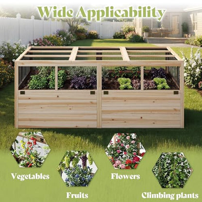 AMERLIFE Raised Garden Bed with Fencing and Trellis,18" Planting Depth - size: 6.6x5.6x3 FT
