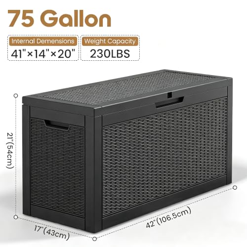 75 Gallon Outdoor Storage Box Waterproof Deck Box Patio Storage - color: Black, style: 75Gallon