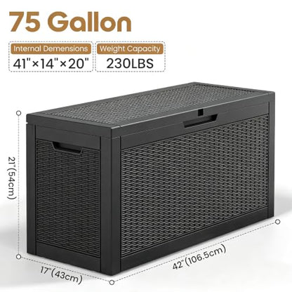 75 Gallon Outdoor Storage Box Waterproof Deck Box Patio Storage - color: Black, style: 75Gallon