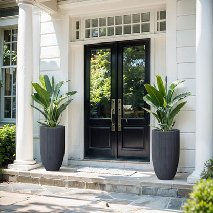 Kante Small Round Tapered Charcoal Concrete Planter 24" Tall, Outdoor - color: Textured Charcoal, size: 24" Tall