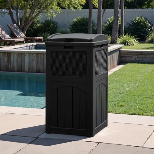 Greesum 33 Package Delivery Box for Outside, Waterproof Resin Garbage Bin with Lid for Hideaway, Deck, Patio, Black - color: Black, style: 1 Pack