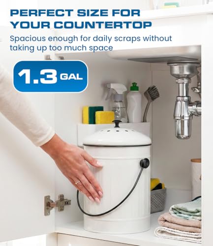 Plexon Countertop Compost Bin Kitchen with Lid, 1.5 Gall - color: White