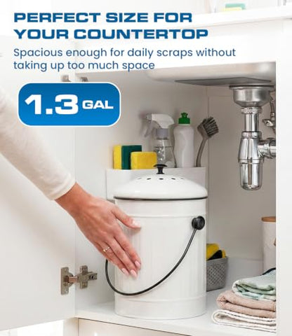 Plexon Countertop Compost Bin Kitchen with Lid, 1.5 Gall - color: White