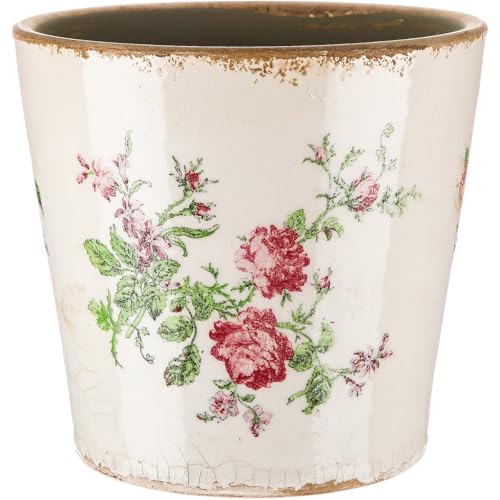 Beeveer 1 Pcs Ceramic Floral Plant Pots with Drainage Hole 5.5 Inch Vintage Farmhouse Accent Planter Rustic Ice Glazed Crack Flower Planter for Indoor Outdoor Home Decor (Pink Rose,Beige and Pink) - color: Beige and Pink