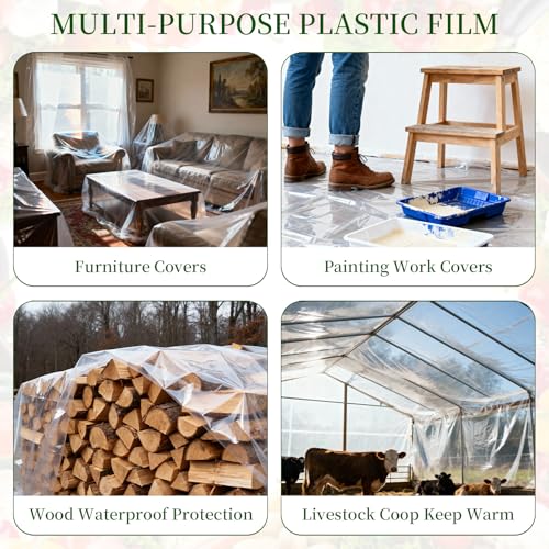 10x35 FT Greenhouse Plastic Sheeting,Transparent Greenhouse Film, UV Resistant Waterproof Plastic Covering for Winter, Polyethylene Greenhouse Covering for Farm, Garden,Agriculture - size: 10×35FT