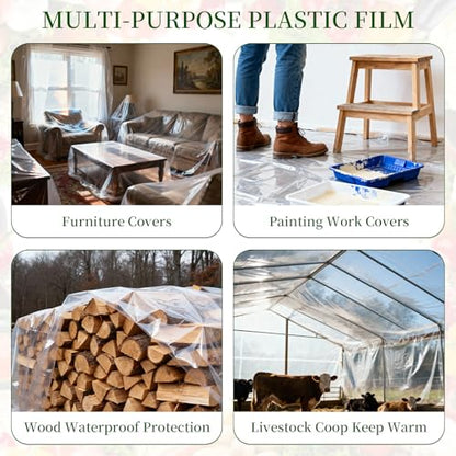 10x35 FT Greenhouse Plastic Sheeting,Transparent Greenhouse Film, UV Resistant Waterproof Plastic Covering for Winter, Polyethylene Greenhouse Covering for Farm, Garden,Agriculture - size: 10×35FT