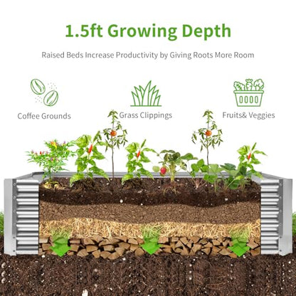 Land Guard Metal Raised Garden Bed for Gardening, 8x4x1.5ft Galvanized Raised Garden Bed, Planter Boxes Outdoor for Vegetables, Fruits and Flowers (Silver) - size: 8x4x1.5ft