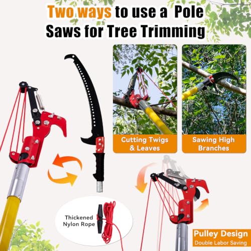 30FT Manual Pole Saw for Tree Trimming, Extendable Tree Pruner