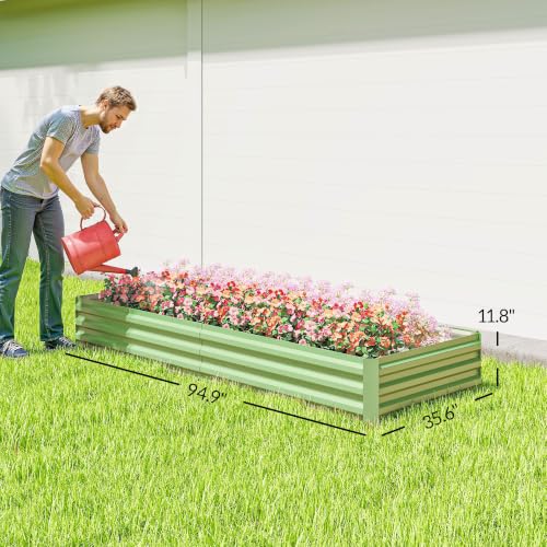 Outsunny 8' x 3' x 1' Galvanized Raised Garden Bed, Light Green - color: Light Green