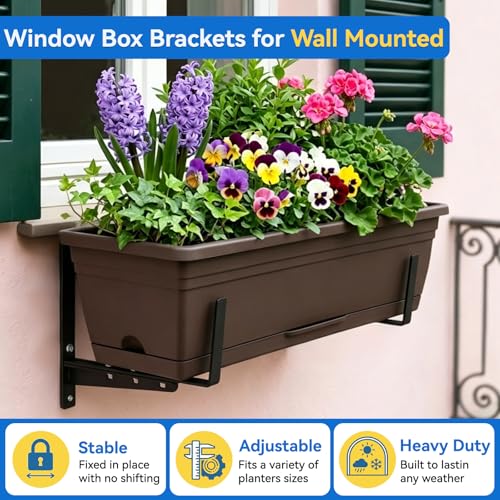 Halatool Window Box Brackets Outdoor, 4Pack Adjustable Planter Box Brackets