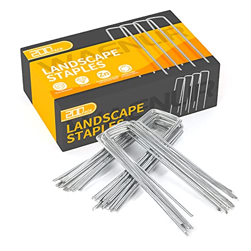 WAENLIR 6 inch 200 Pack Garden Staples Galvanized Landscape Stakes, Heavy Duty Fence Stakes Sod Pins for Securing Weed Fabric Barrier,Ground Cover, Artificial Turf,Dog Fence - size: ['200']