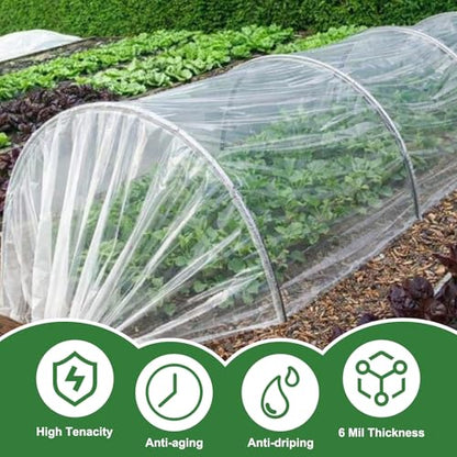 6 Mil Greenhouse Plastic Sheeting, 17x25 FT Clear Greenhouse Cover - size: 17FTx25FT