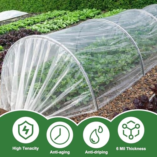 6 Mil Greenhouse Plastic Sheeting, 13x100 FT Clear Greenhouse Cover - size: 13FTx100FT
