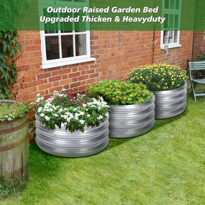 PINPON 2-Pack Galvanized Garden Bed 2x2x1ft Round Planter & Fire Pit Ring - size: 2P-2x2x1ft