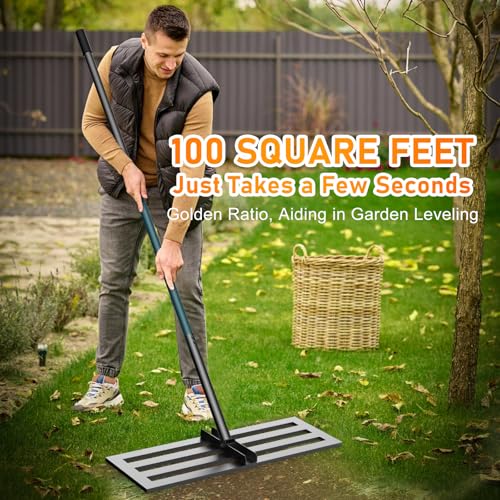 Lawn Leveling Rake, 30x10 Stainless Steel Leveler with 78" Handle - color: Light green