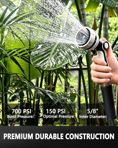 Garden Hose 25 FT, Non-Expanding, 700 PSI Burst, 10-Pattern Nozzle - color: Black, size: 25FT