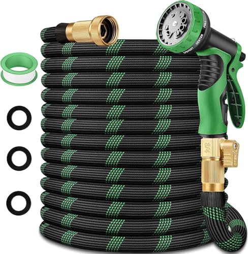 25 ft Garden Hose, Flexible Ultra Lightweight Durable Garden Hose, Kink-Free Water Hose with 10 Function Sprayer - Non-Shrinking Garden Hoses, Easy to Store,All-Weather, Car Washing Pipe Garden Hoses - color: blackgreen, size: 25ft