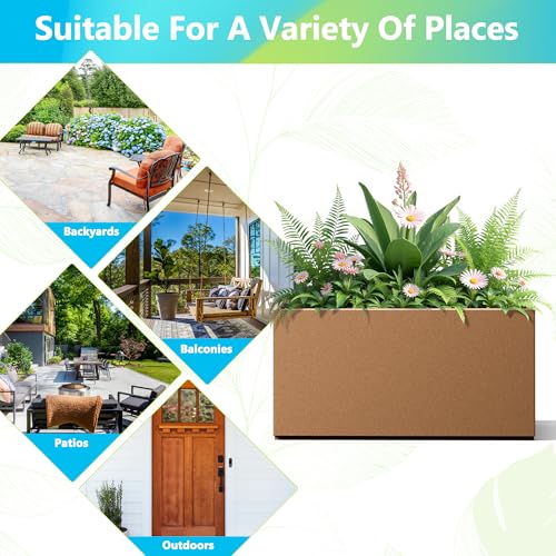 FENCY Large Metal Rectangle Planter Box for Outside - color: Brown, size: 32" L x 10" W x 16.3" H