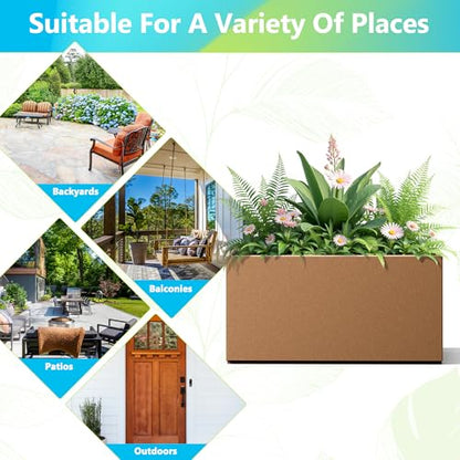 FENCY Large Metal Rectangle Planter Box for Outside - color: Brown, size: 32" L x 10" W x 16.3" H