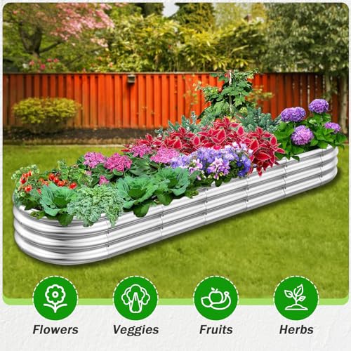 RAYKEEP 8x2x1ft Galvanized Raised Garden Beds, Pack of 01 - Silver - color: 1pcs, size: 8x2x1ft