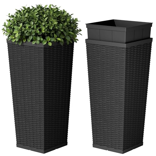Devoko Resin 30'' Tall Planters, Large Taper Outdoor Planter - color: Black, size: 30" Set of 2
