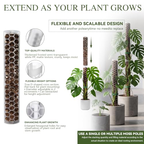 4 Pack 24 Inch Stackable Support,Plastic Moss Pole for Monstera - size: 4 PACK-24Inch
