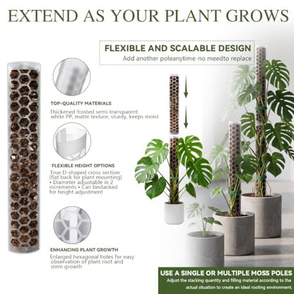 4 Pack 24 Inch,Self Watering Plastic Moss Pole for Monstera - size: 4-pack - 24 inches - with watering can