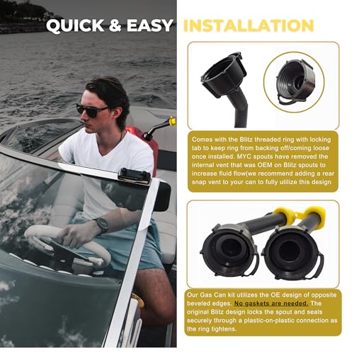 Mr Yellow Cap Gas Can Spout Replacement For 𝐎𝐥𝐝 𝐒𝐭𝐲𝐥𝐞 𝐁𝐥𝐢𝐭𝐳 𝐂𝐨𝐧𝐭𝐚𝐢𝐧𝐞𝐫𝐬 𝐎𝐍𝐋𝐘 - 2 Can Nozzle, 2 Rings, 2 Gas Caps, & 2 Gas Vents, Fuel Can Spout Replacement, Gas Tank Nozzle - size: 2-Pack Spouts&Vents Kit