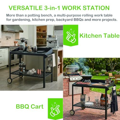 Metal Potting Bench on Wheels Heavy Duty Weatherproof Work Station