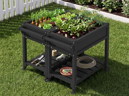 SERWALL Raised Garden Bed on Wheels with Storage Shelf Set of 2,Black - color: Black, size: 2 Pack