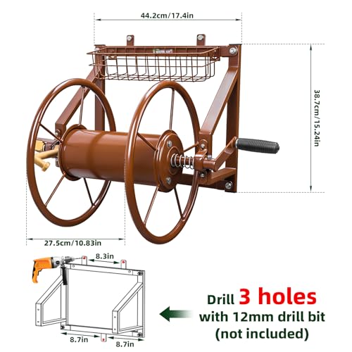 WERMAH Wall Mount Garden Hose Reel, Heavy Duty Metal Holds 155ft 5/8" Hose