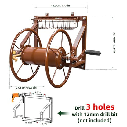 WERMAH Wall Mount Garden Hose Reel, Heavy Duty Metal Holds 155ft 5/8" Hose