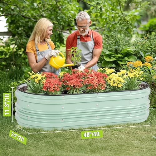 WORKPRO 2PK 4x2x1ft Galvanized Raised Garden Bed Set - color: Light Green, size: 4x2x1ft(2PK)