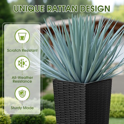 Devoko Resin 23.6'' Tall Planters, Large Taper Outdoor Planter - color: Black, size: 23.6" Set of 2