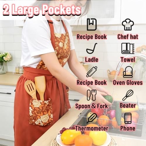 Pinafore Aprons for Women with Pockets, Floral Apron Dress for Cooking