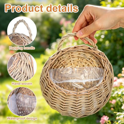 DOITOOL 2 Pcs Rattan Wall Baskets, 18 cm Woven Hanging Planters - color: Light Brown