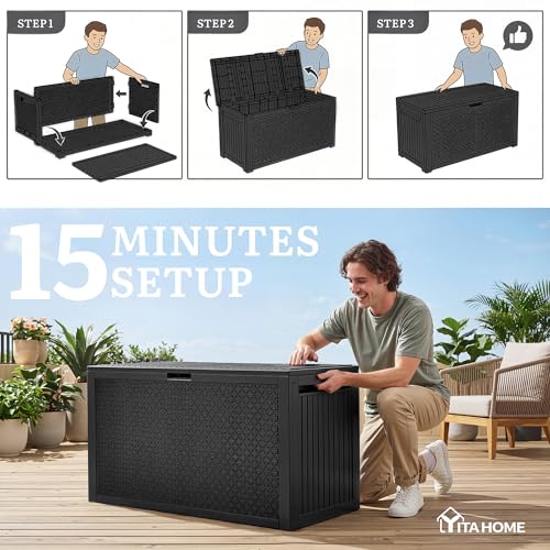 YITAHOME 95 Gallon Large Outdoor Deck Box - color: Black, size: 90 Gallon Maze Pattern