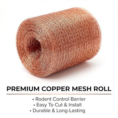 1-Pack Pure Copper Mesh Roll, Heavy Duty Rodent Control Mesh, Excluder Mesh for Rodents, Copper Wool for Blocking Holes, for Sealing Cracks, Gaps, Vents, and Protecting Garden Plants (5in x 33ft)