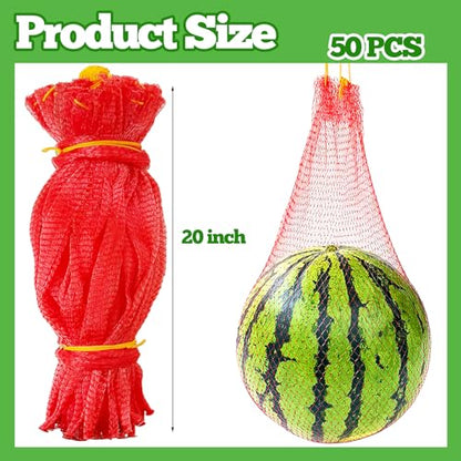 50 PCS Watermelon Nets,20 Inches Melon Hammock Red Onion Mesh Bags,Reusable Cantaloupes Hanging Mesh Bag with Drawstring for Trellis Vertical Garden Growing - size: 50 PCS 20 Inches Watermelon Nets