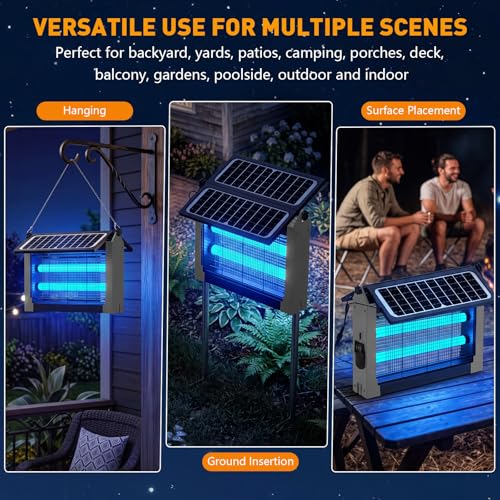 Solar Bug Zapper Outdoor, 4500V Mosquito Zapper with Dual Solar Panels - color: Gray