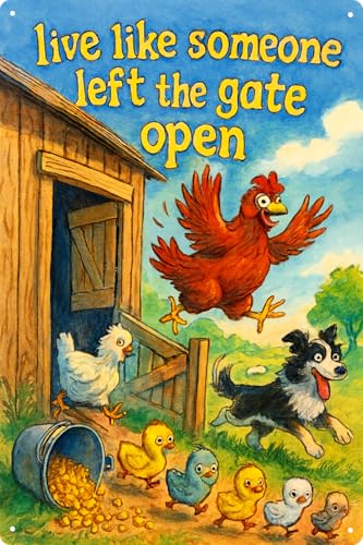 Live Like Someone Left the Gate Open Metal Chicken Signs for Outside - color: Gate Open